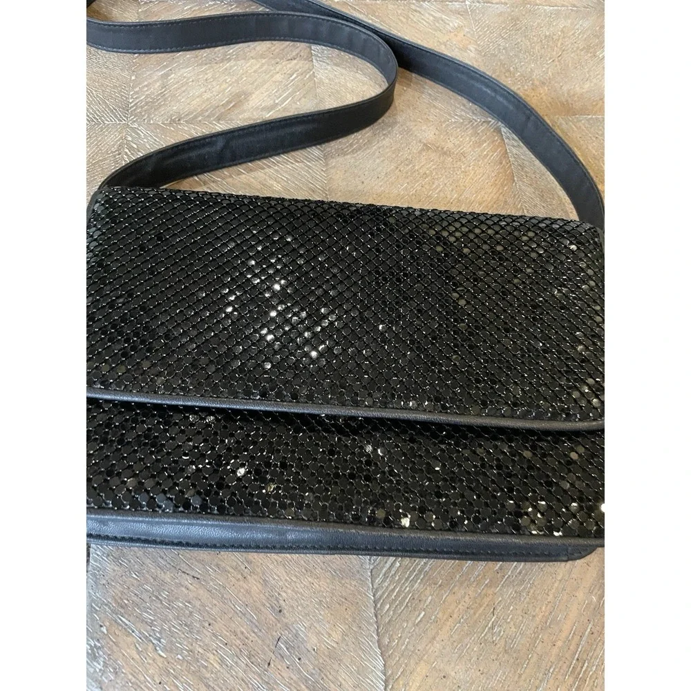 Vintage Whiting & Davis Black Metal Mesh Shoulder Bag Purse or Clutch